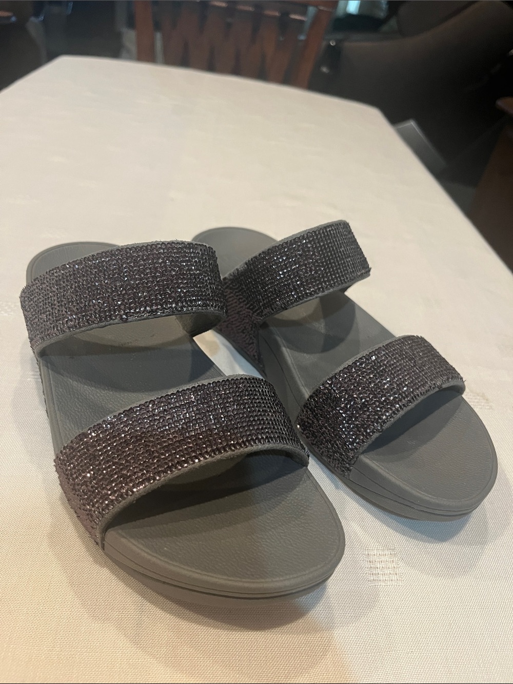 FitFlop Women's Double-Strap Sparkle Slide Sandals size 7 women’s